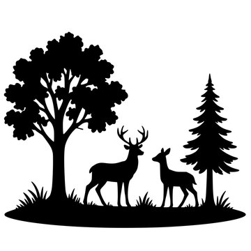 Silhouette of male and female deer