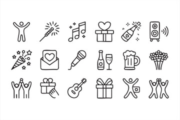 Minimal vector pack featuring gifts, confetti, and drinks for celebration projects
