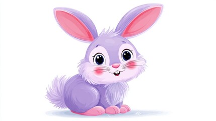 Obraz premium A cheerful purple bunny with fluffy fur and bright blue eyes sits happily radiating charm.
