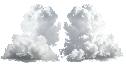 Two white, fluffy cloud formations against a dark background