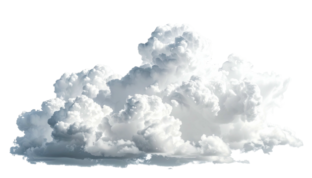 Fluffy, detailed white cloud against a transparent background