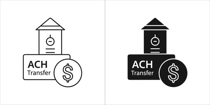 Ach transfer icons with dollar coin, one black and white