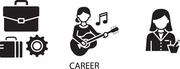 Career icons briefcase gear guitar player and businesswoman Keywords: career, job, work