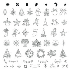 Christmas Vector Line Art Icons Set, Minimal Holiday Outline Pack