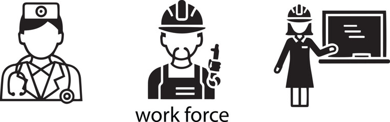 Professions icons doctor builder teacher workforce