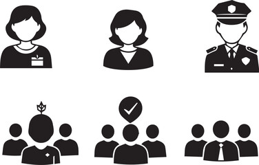 Set of Black and White Icons Representing People and Groups