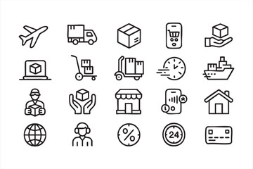 Minimal vector set featuring transport, package, and courier symbols