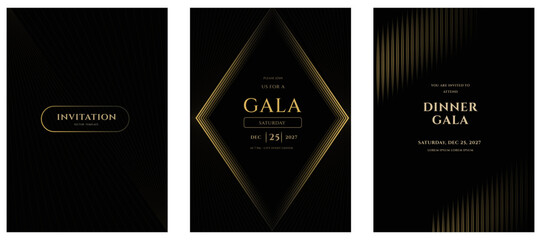 Elegant Black Gold Invitation Templates  Gala, Dinner, 25, 2027