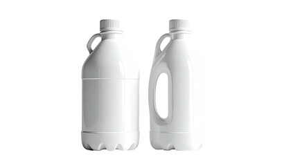 Two white plastic jugs w/handles isolated on black background