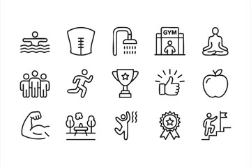Modern line icons representing fitness, sports, and achievement goals