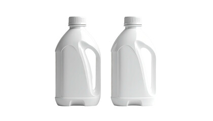 Two white plastic jugs with handle on black background