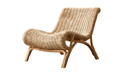 Wicker chair with curved design, perfect for relaxation and adding a natural touch to any space.