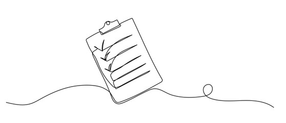 Clipboard one continuous line drawing. Simple hand drawn vector single icon isolated on white background.