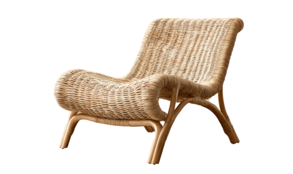 Wicker chair with curved design, perfect for relaxation and adding a natural touch to any space.