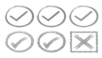 Hand drawn tick correct and incorrect symbol icon set isolated on white or transparent background
