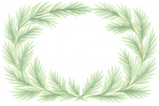 Watercolor pine branches forming an elegant frame, creating a natural border with green foliage, transparent background