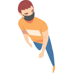 Fototapeta premium Man Wearing Orange T Shirt And Blue Pants With Face Mask In Studio With Transparent Background