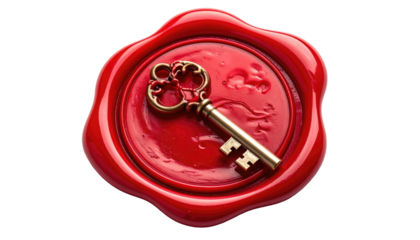 Red sealing wax with key, isolated against a dark backdrop