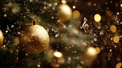 Music concert Poster holiday design . Christmas tree with notes floating around.