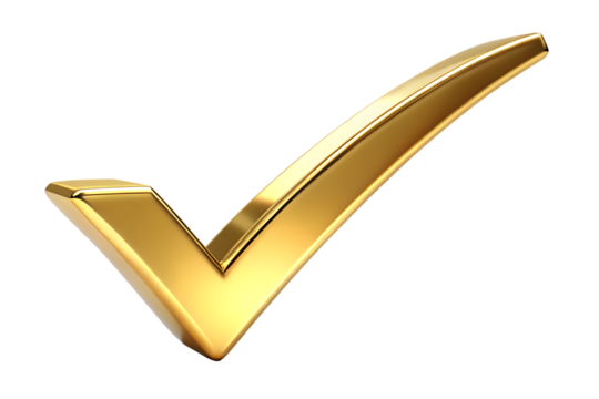 golden check mark isolated on white background , PNG. AI Generated.