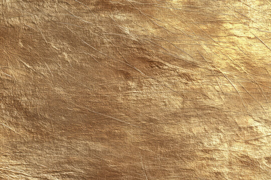 Elegant gold foil texture with distressed finish for luxury design. Abstract grunge metallic surface with scratches and smudges. Versatile golden backdrop for creative projects in fashion