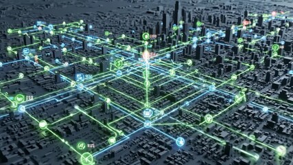 Futuristic smart city network with dynamic digital connectivity and urban infrastructure - Powered by Adobe