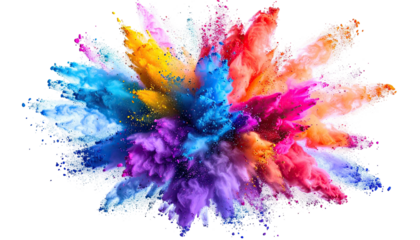 Colorful explosion, a vibrant, abstract cloud against black