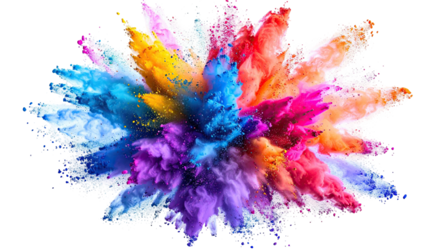 Colorful explosion, a vibrant, abstract cloud against black