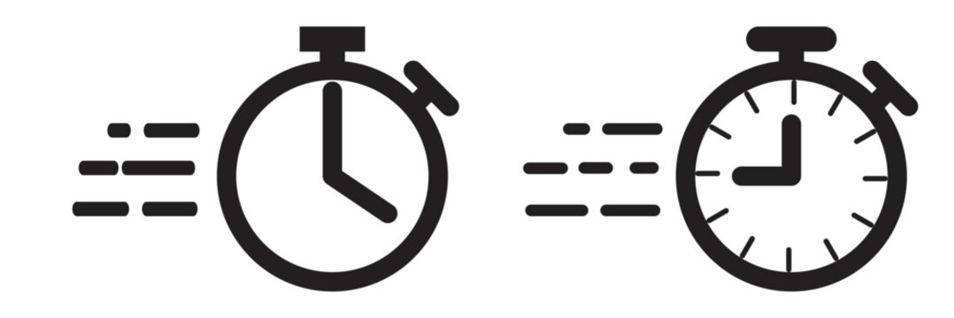 Fast time icon vector simple design, speed time vector icons set. Quick time or deadline icon. Express service symbol. Stopwatch symbol. Countdown timer. 