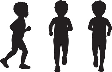 Boy running silhouettes icon side, front, back poses vector illustration 