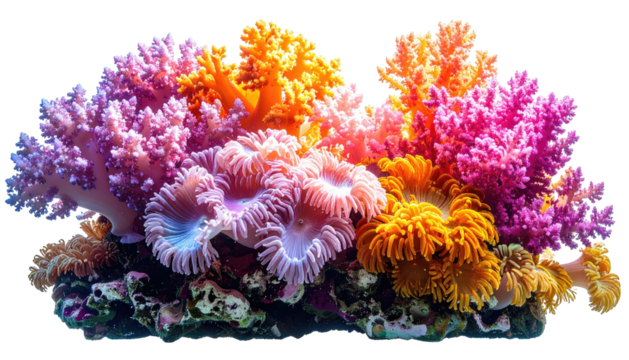 Colorful coral reef formation with pink, orange, and yellow hues