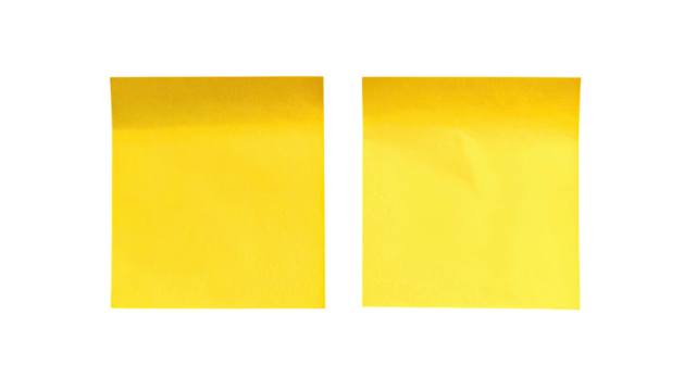 Two square yellow notes shown against solid black background