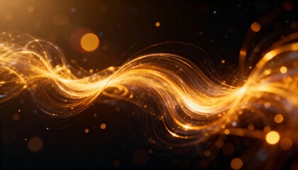 Obraz premium A mesmerizing abstract cosmic light field with swirling golden and amber energy waves blending into a dark space background. Soft lens flares and glowing reflections create a cinematic sci-fi atmosphe