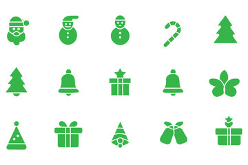 Christmas icon set, red holidays vector symbol collection