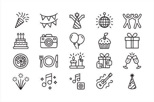 Modern party and festival icons for invitation and event graphics