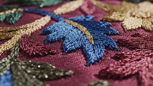 Detailed Embroidery Art A CloseUp Look at Intricate Floral Design.