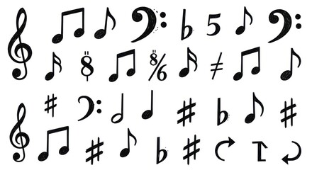 Handdrawn Doodle Musical Note and Symbol with Black Ink Music Element