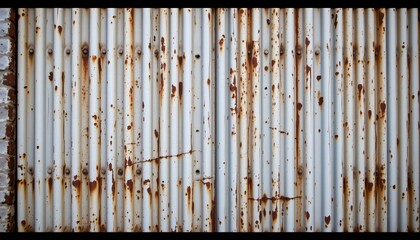 Obraz premium Rusty Corrugated Metal Texture with Peeling Paint and Weathered Surface in Industrial Setting