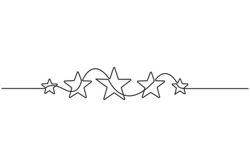 Continuous line drawing of stars in minimal style on white background.Simple single line art illustration of multiple stars abstract design.