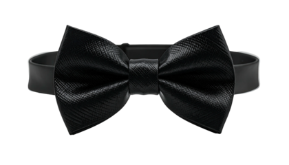 Formal black textured bow tie, centered on a black background