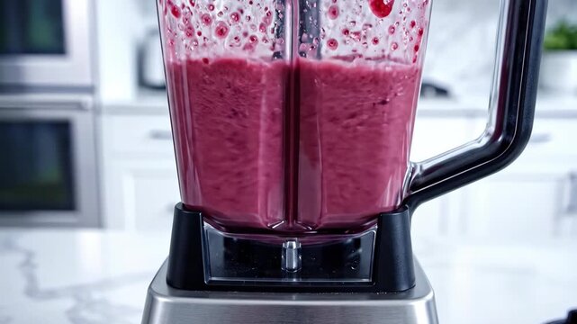 Vibrant smoothie making process: fresh fruits to blended perfection in a kitchen setting