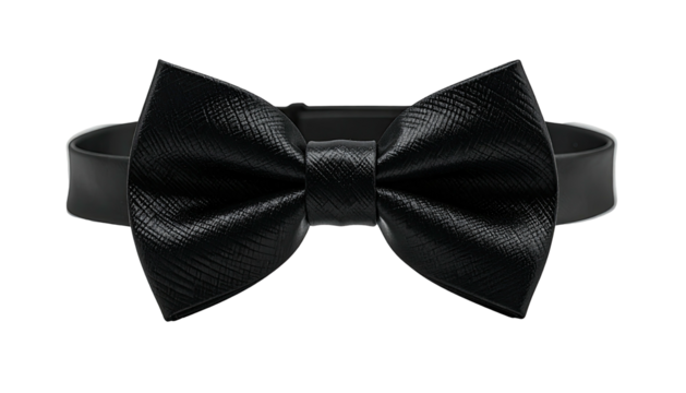 Formal black textured bow tie, centered on a black background