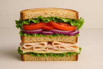 Healthy turkey sandwich layered with fresh vegetables for lunchtime bliss