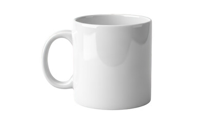 Simple white ceramic mug perfect for coffee tea or promotional branding mockups with a clean modern aesthetic style on transparent background