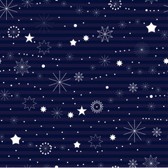White cute snowflakes on a blue background. Whinter seamless pattern. Vector image.