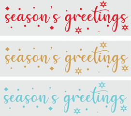Season's Greetings Banners with Decorative Starburst Elements in Red, Gold, and Blue