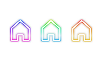 Neon Home Icon PNG Set — Colorful Glowing House Symbols for UI and App Interface on Transparent Background