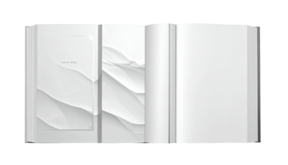 Open white book with abstract wavy illustrations inside