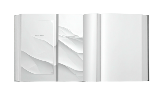 Open white book with abstract wavy illustrations inside - Powered by Adobe
