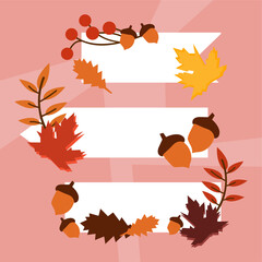 Autumn Leaves and Acorns Banner with Fall Foliage  